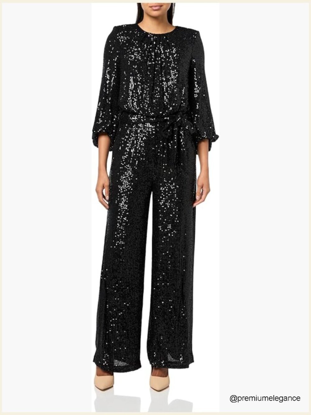 Jewel Neck Tie Waist Sequin Wide Leg Jumpsuit Size 4